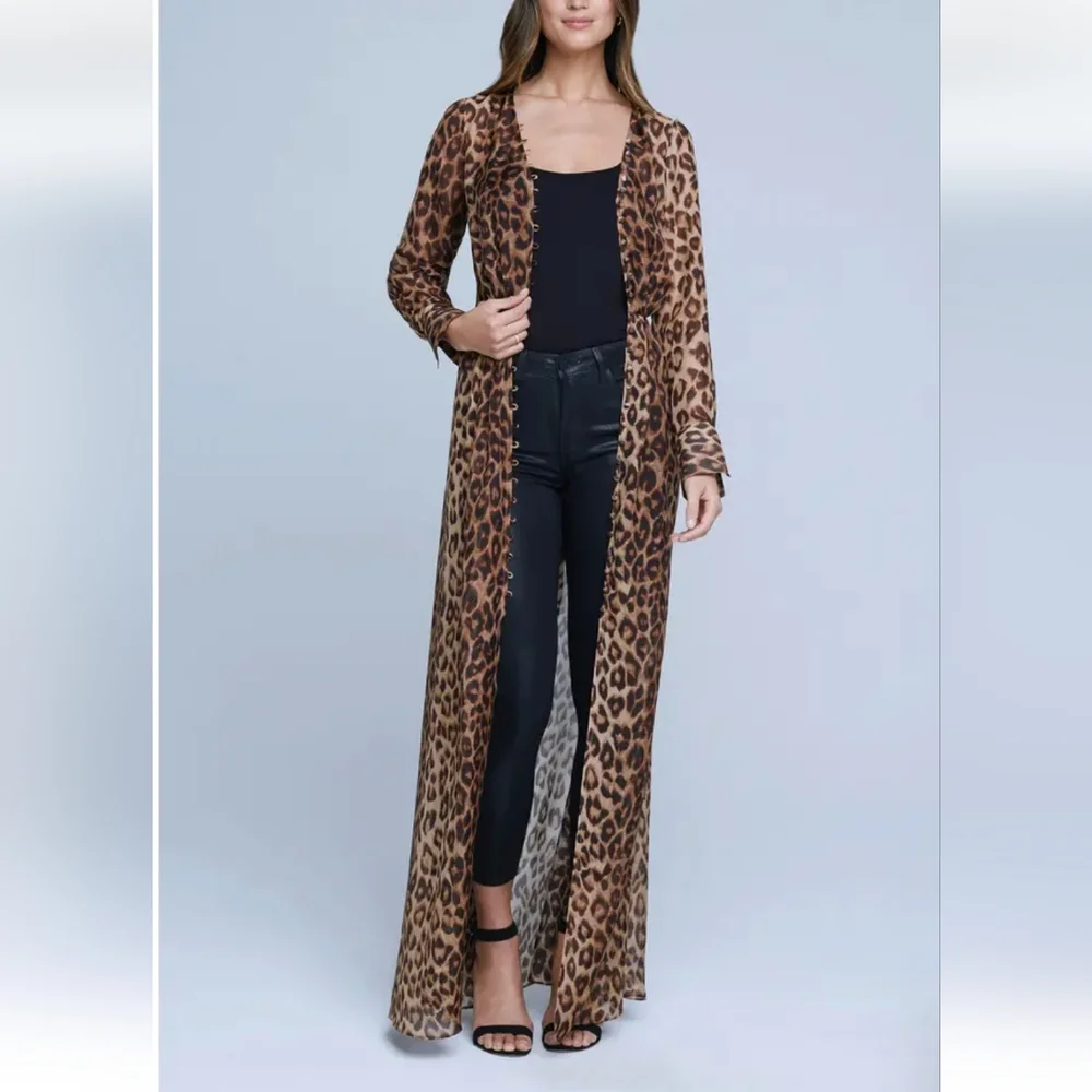 L'AGENCE Callum Leopard Print Sheer Silk Maxi Dress NWOT - Picture 5 of 11